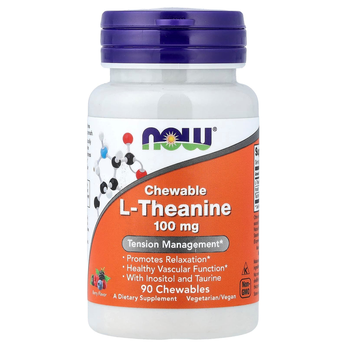 L-Theanine with Inositol and Taurine, 100 mg, Now Foods, 90 Tablete Masticabile