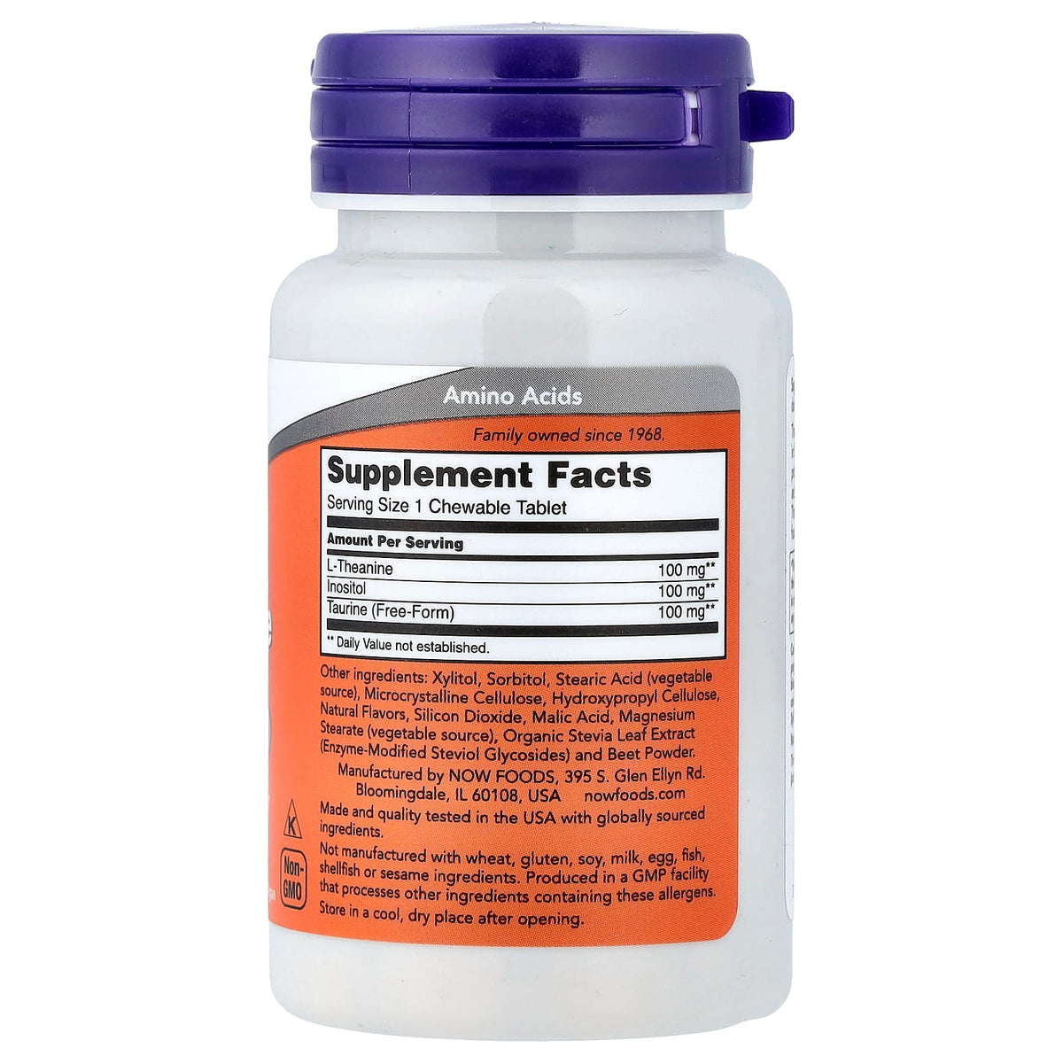 L-Theanine with Inositol and Taurine, 100 mg, Now Foods, 90 Tablete Masticabile