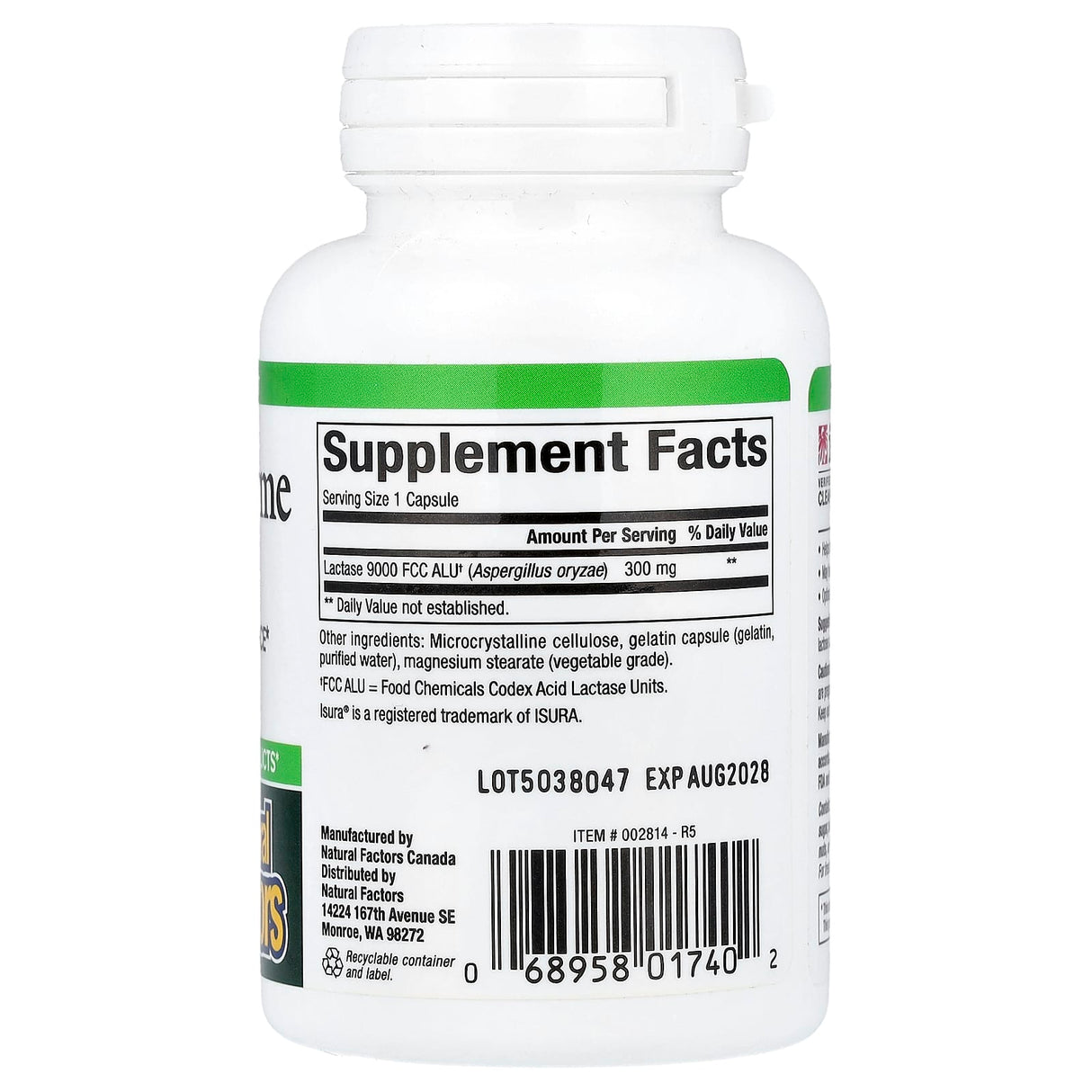 Lactase Enzyme (Lactaza), 300 mg, Natural Factors, 60 capsule