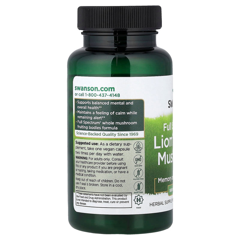 Încărcați imaginea în vizualizatorul Galerie, Lion&#39;s Mane Mushroom (Coama Leului Ciuperca), 500mg, Swanson, 60 capsule SW1096
