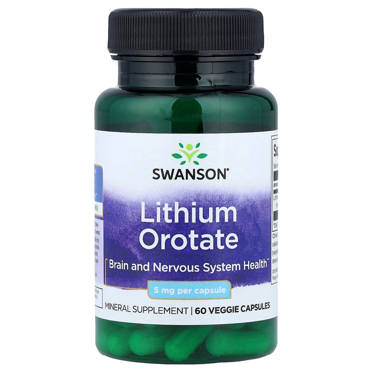 Lithium Orotate, (Litiu Orotat) 5mg, Swanson, 60 capsule SWU913