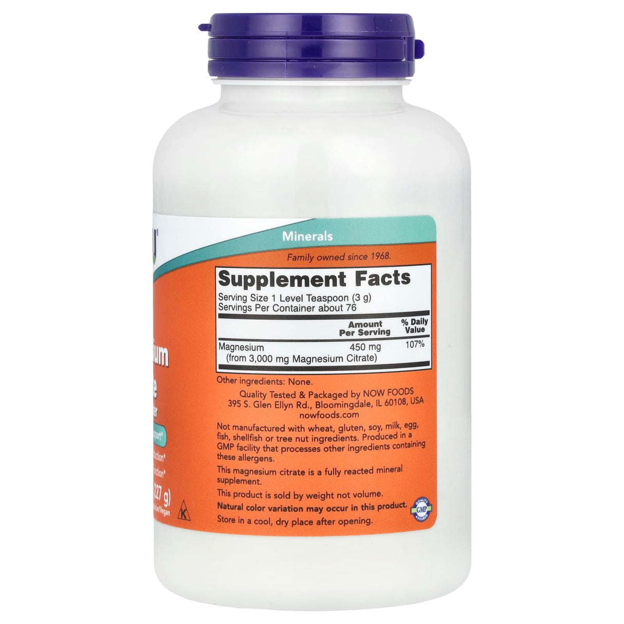 Magnesium Citrate, Pure Powder, Now Foods, 227g