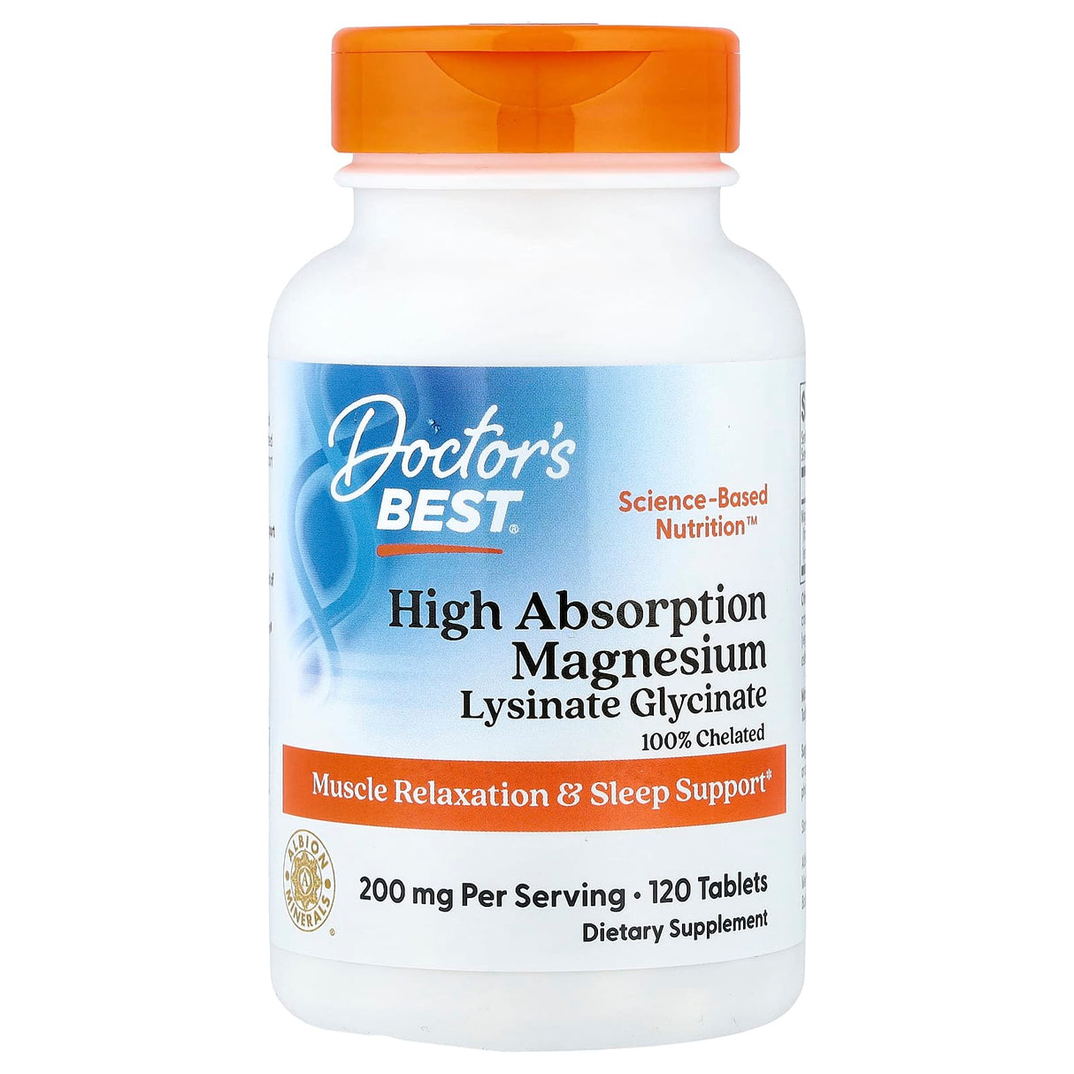 Magnesium Glycinate 100% Chelated, 100mg, Doctor's Best, 120 tablete
