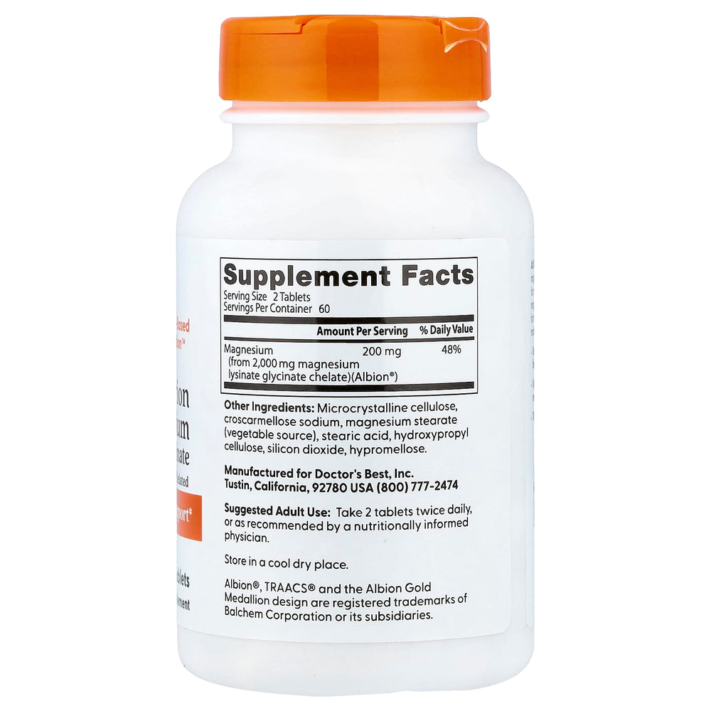 Magnesium Glycinate 100% Chelated, 100mg, Doctor's Best, 120 tablete