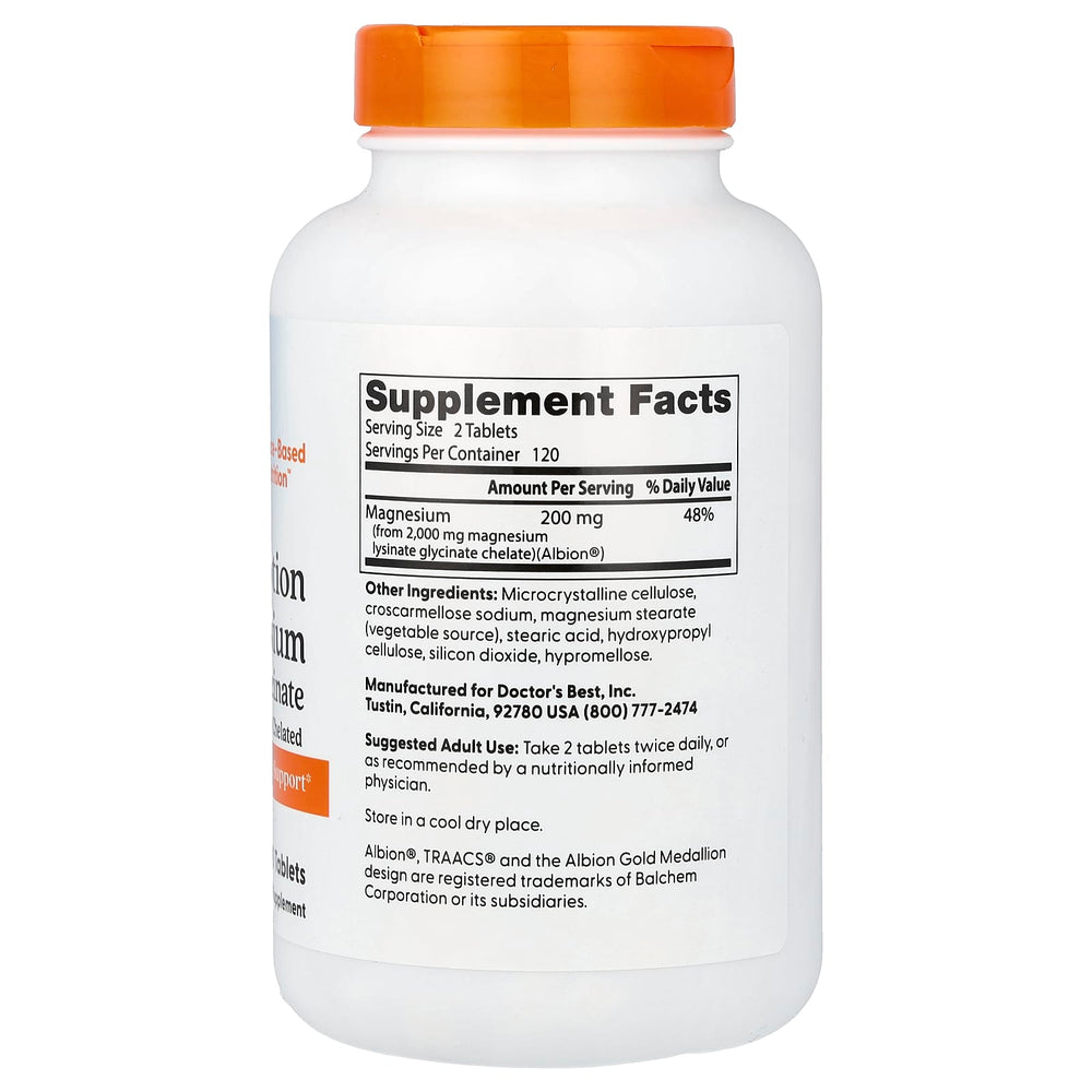 Magnesium Glycinate 100% Chelated, 100mg, Doctor's Best, 240 tablete