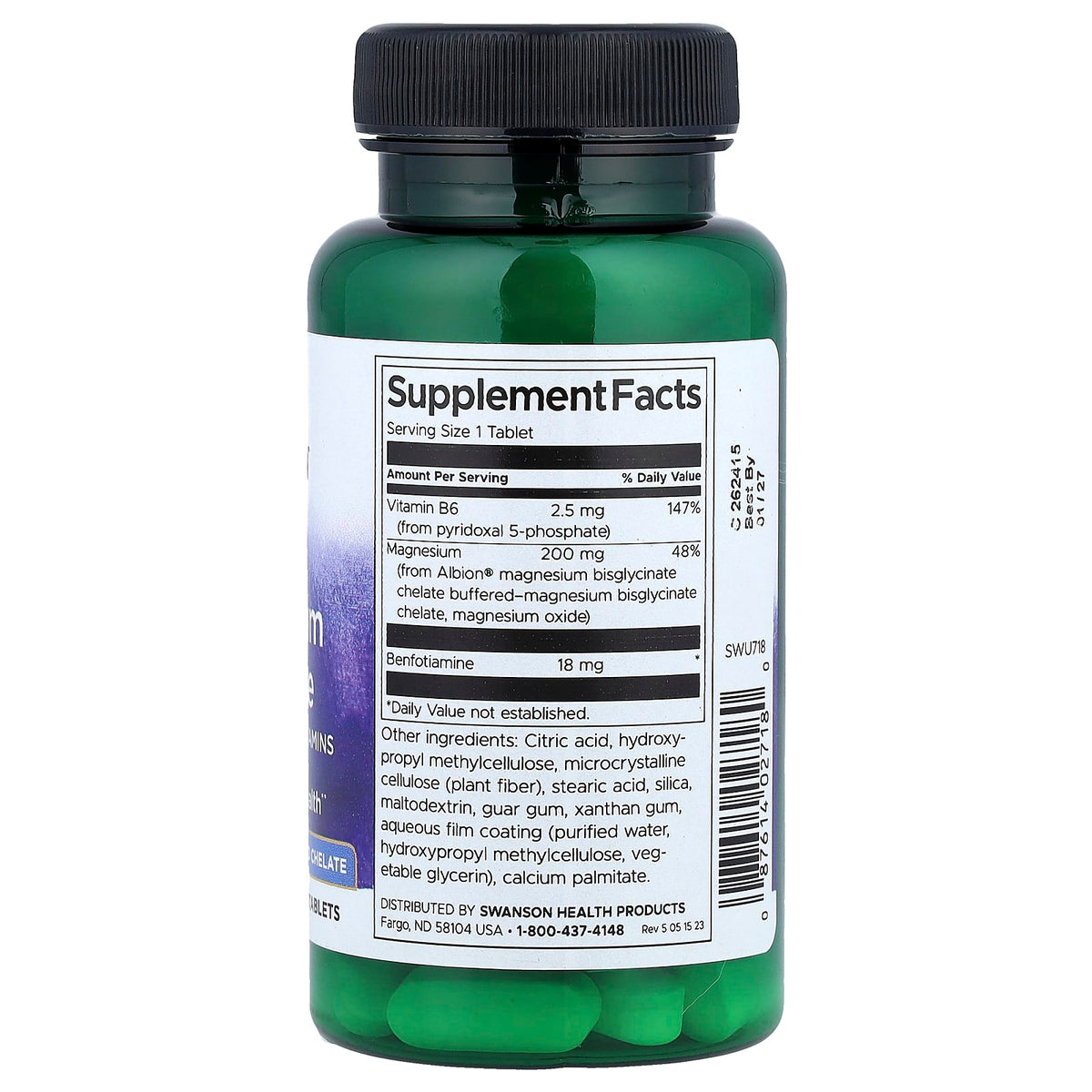 Magnesium Glycinate with Activated B Vitamins, Swanson, 60 tablete SWU718