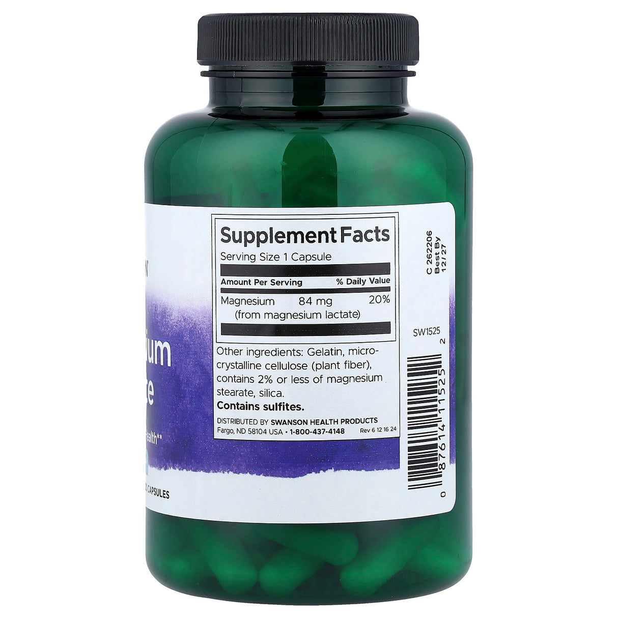 Magnesium Lactate, Swanson, 120 capsule SW1525