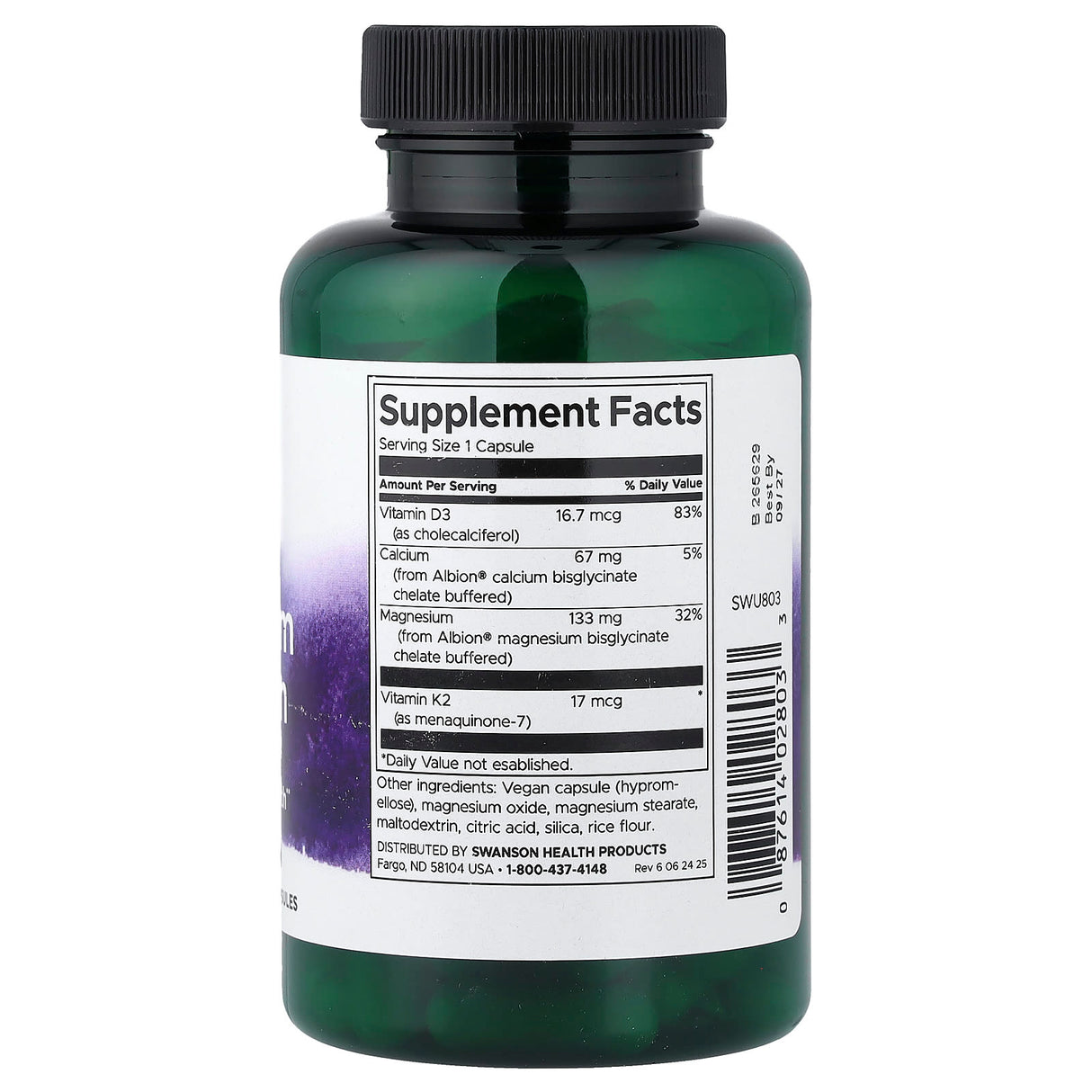 Magneziu si Calciu Glicinat cu Vitaminele D3 si K2, Swanson, 90 capsule SWU803