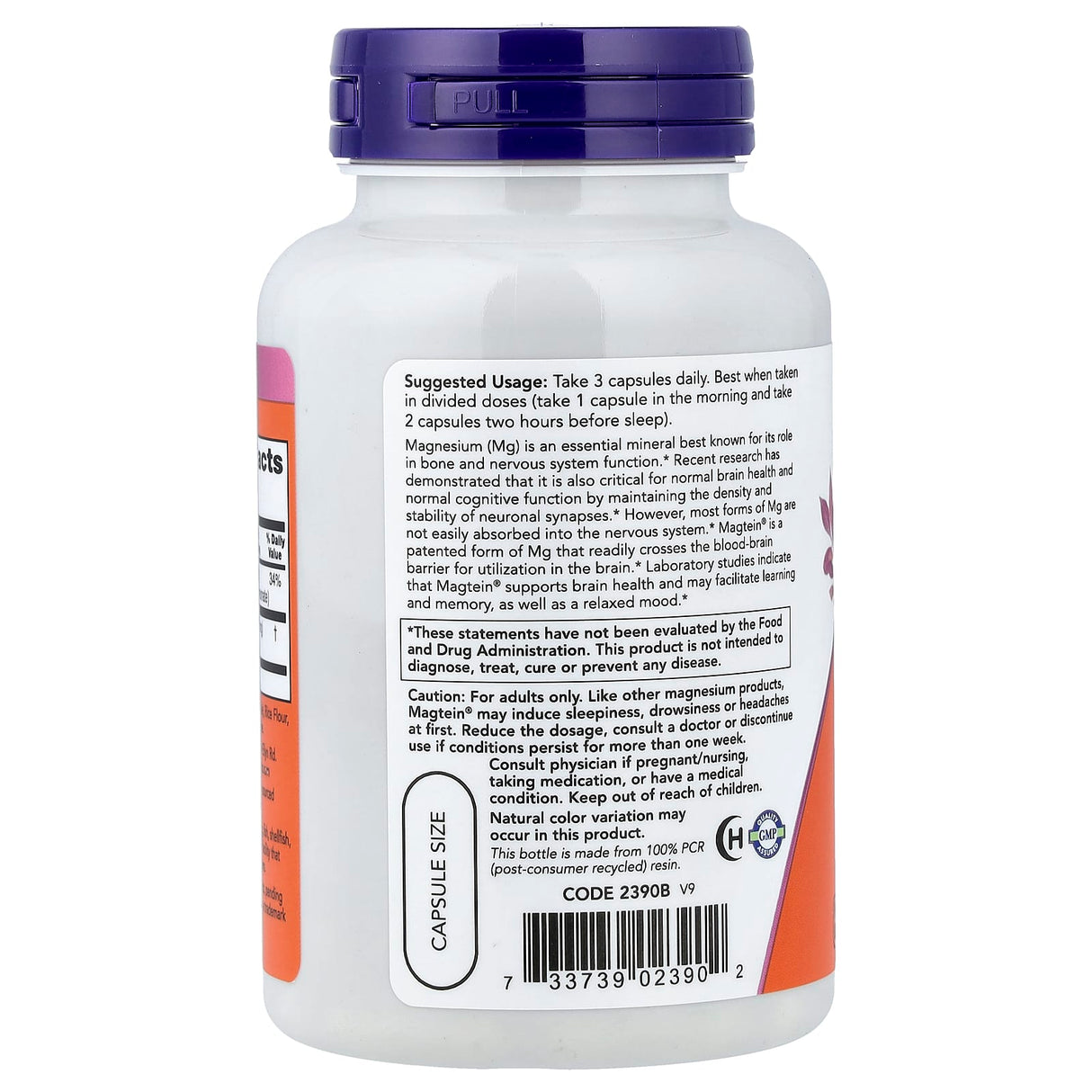 Magtein, Magnesium L-Threonate, Now Foods, 90 capsule