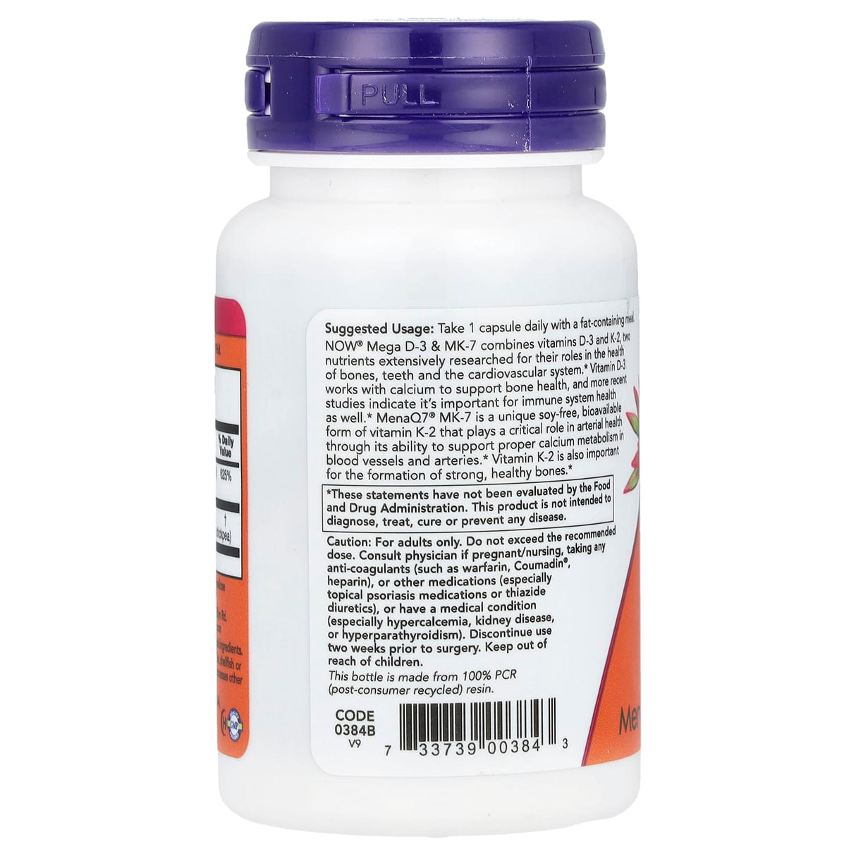Mega D-3 & MK-7 (K2), 180 mcg (5,000 IU), Now Foods, 60 capsule
