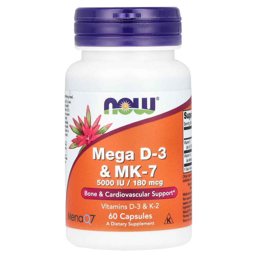 Mega D-3 & MK-7 (K2), 180 mcg (5,000 IU), Now Foods, 60 capsule