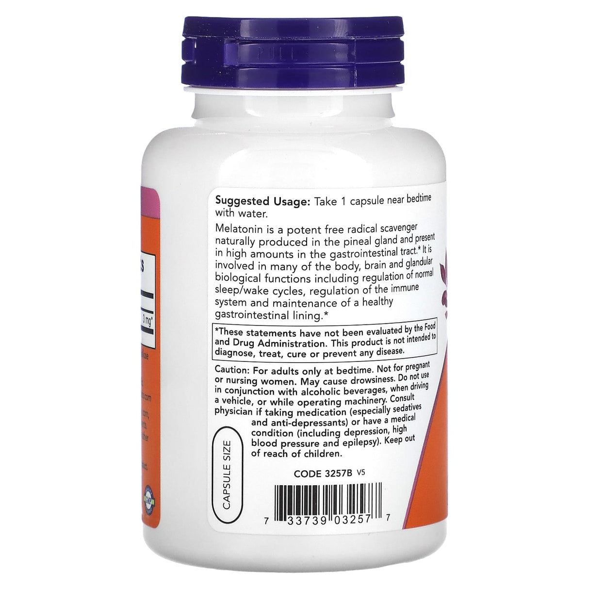 Melatonin (Melatonina) 3 mg, Now Foods, 180 capsule