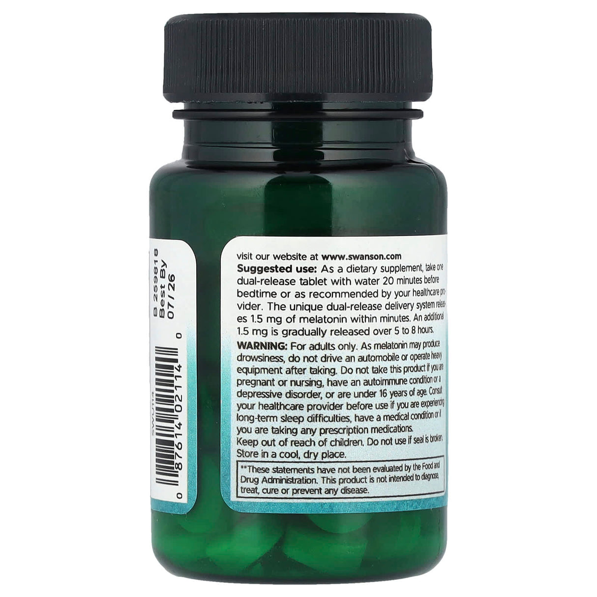 Melatonina Dual-Release, 3 mg, Swanson, 60 tablete SWU114