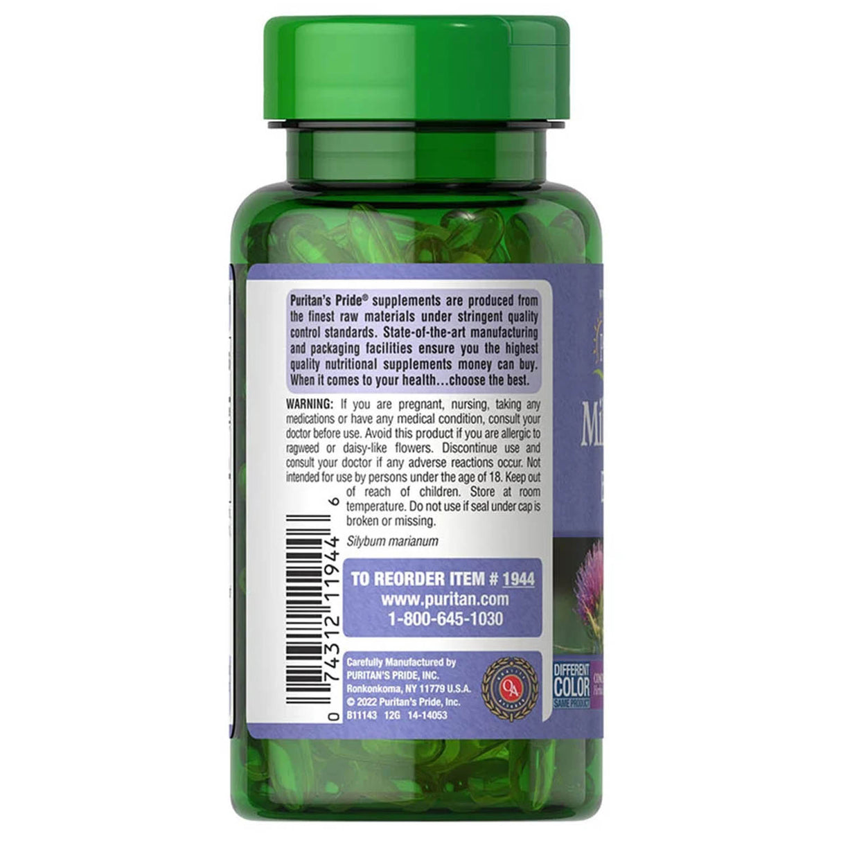 Milk Thistle 4:1 Extract (Silymarin) 1000 mg, Puritan's Pride, 90 Softgels