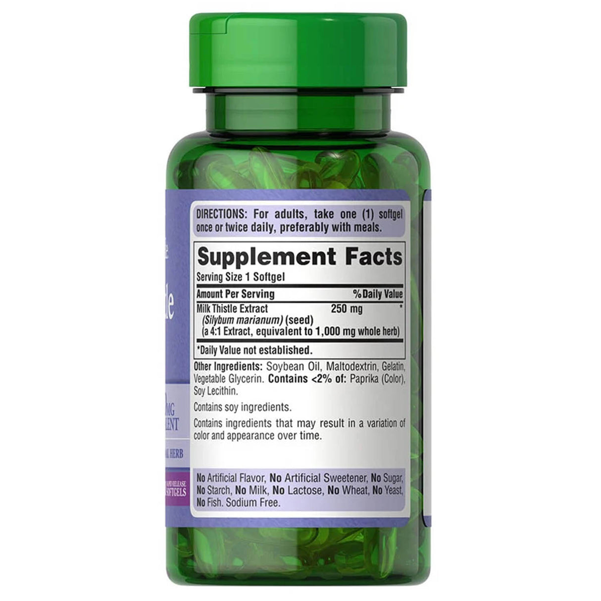 Milk Thistle 4:1 Extract (Silymarin) 1000 mg, Puritan's Pride, 90 Softgels