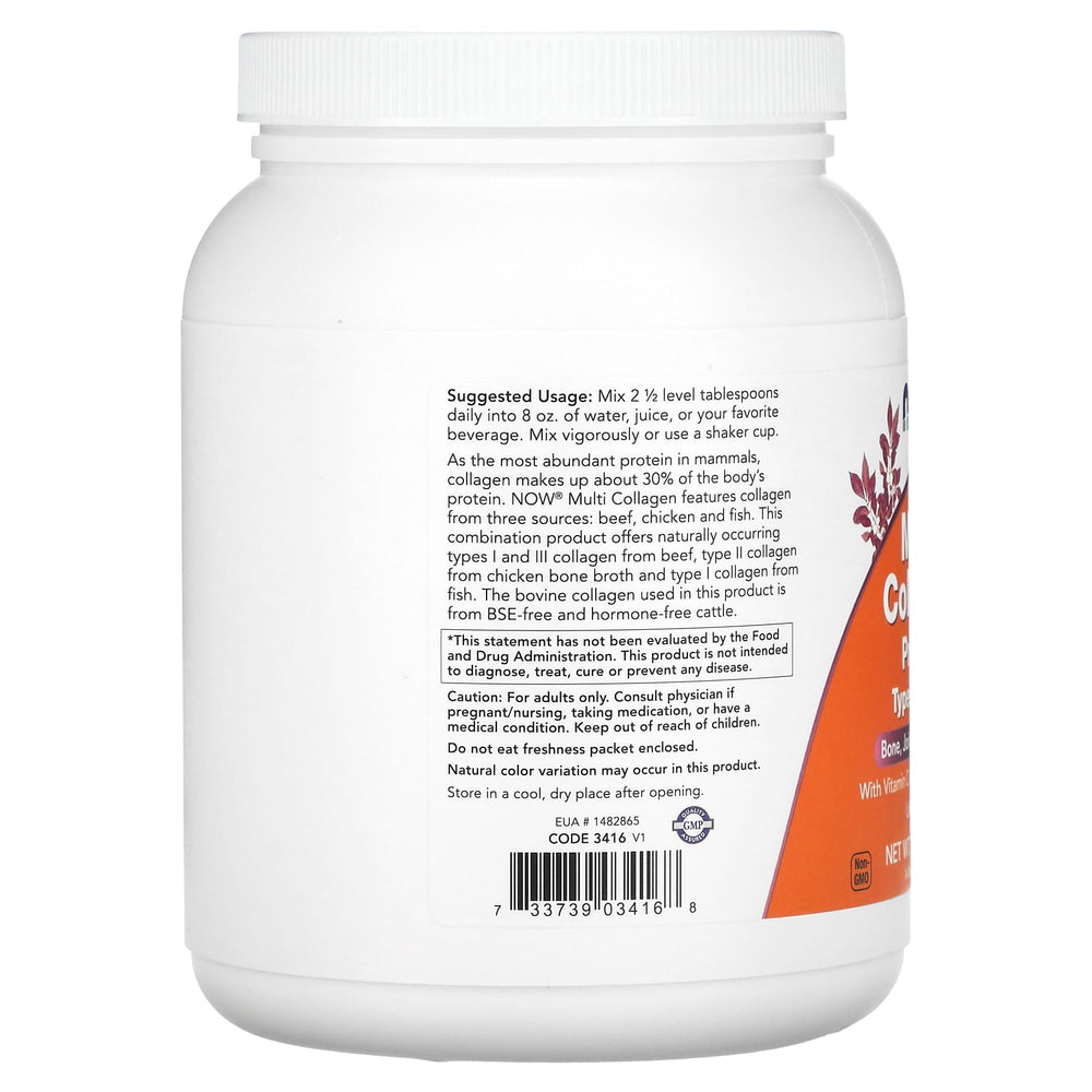 Multi Collagen, Type I, II & III (Bone, Joint & Skin Health) Now Foods, 454g