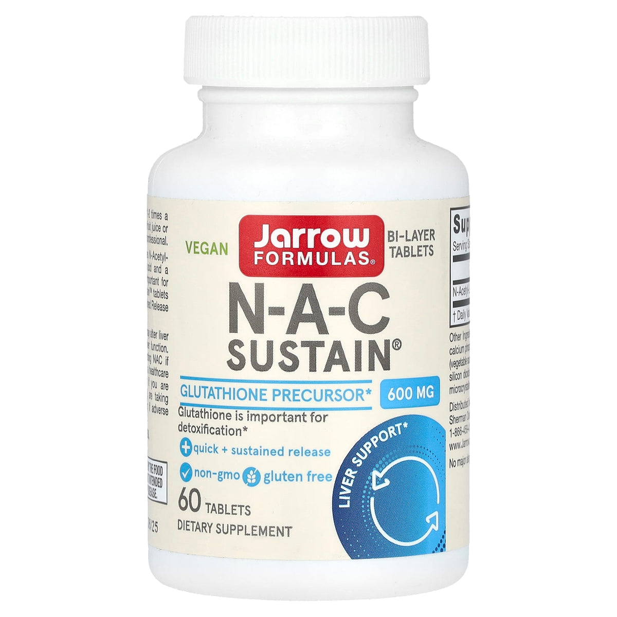 N-A-C Sustain (N-Acetil Cisteină), 600 Mg, Jarrow Formulas, 60 tablete