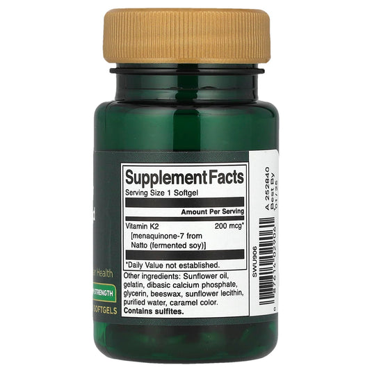 Natural Vitamin K2 (Menachinona) MK-7, 200mcg, Swanson, 30 softgels SWU906