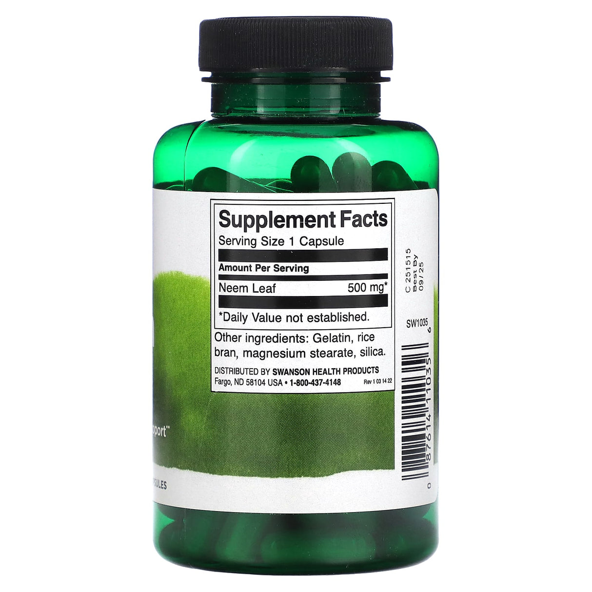 Neem Leaf, (Antibiotic si Antifungic), 500 mg, Swanson, 100 capsule SW1035