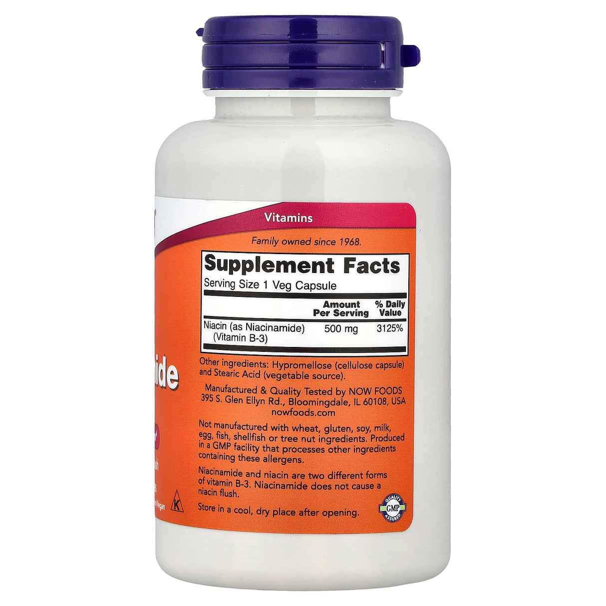 Niacinamide Vitamina B3 (Niacina) 500mg, Now Foods, 100 capsule
