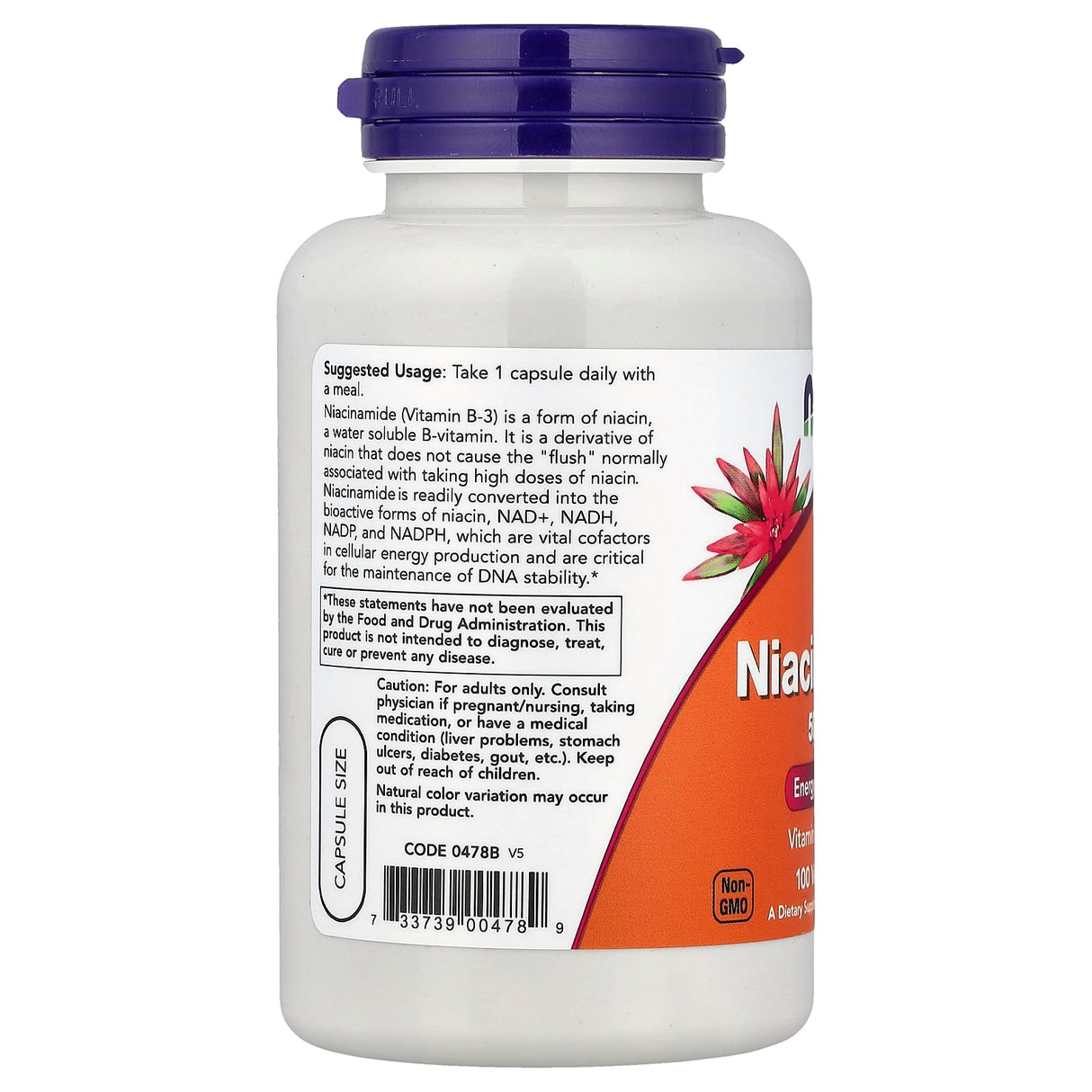 Niacinamide Vitamina B3 (Niacina) 500mg, Now Foods, 100 capsule