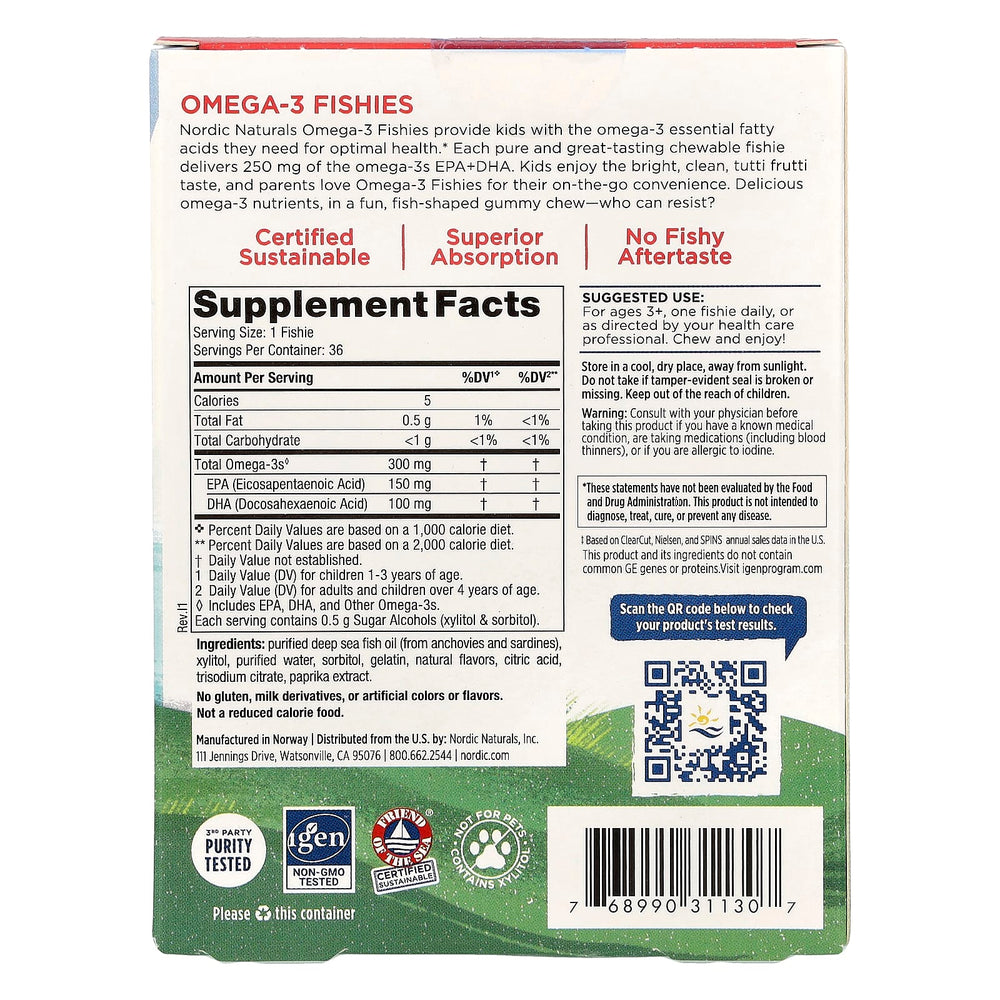 Nordic Omega-3 Fishies, Copii, 300mg, Nordic Naturals, 36 jeleuri