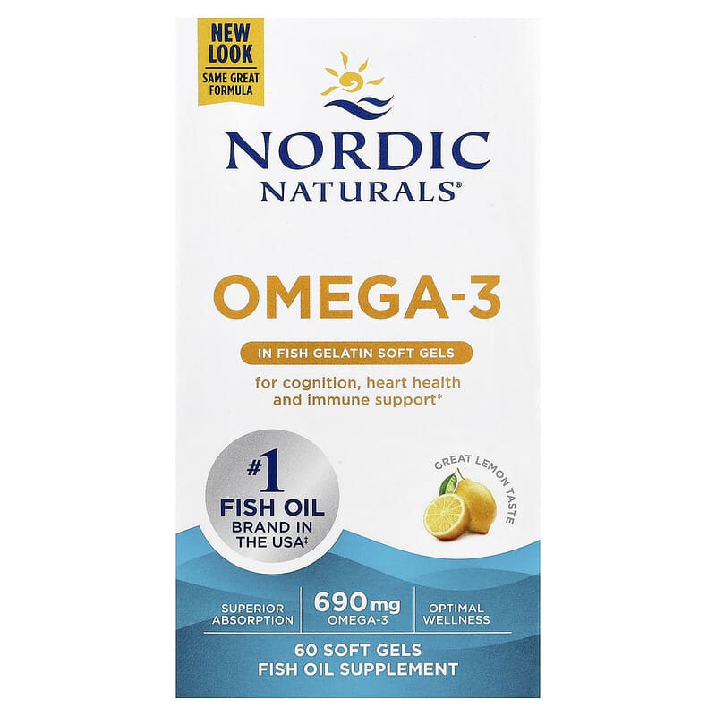 Omega-3 Lemon, 690 mg, Nordic Naturals, 60 softgels
