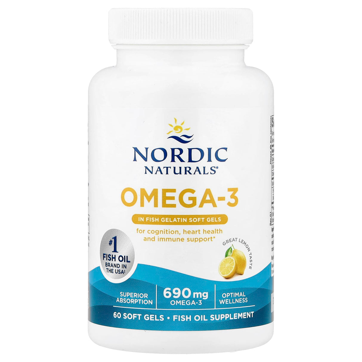 Omega-3 Lemon, 690 mg, Nordic Naturals, 60 softgels