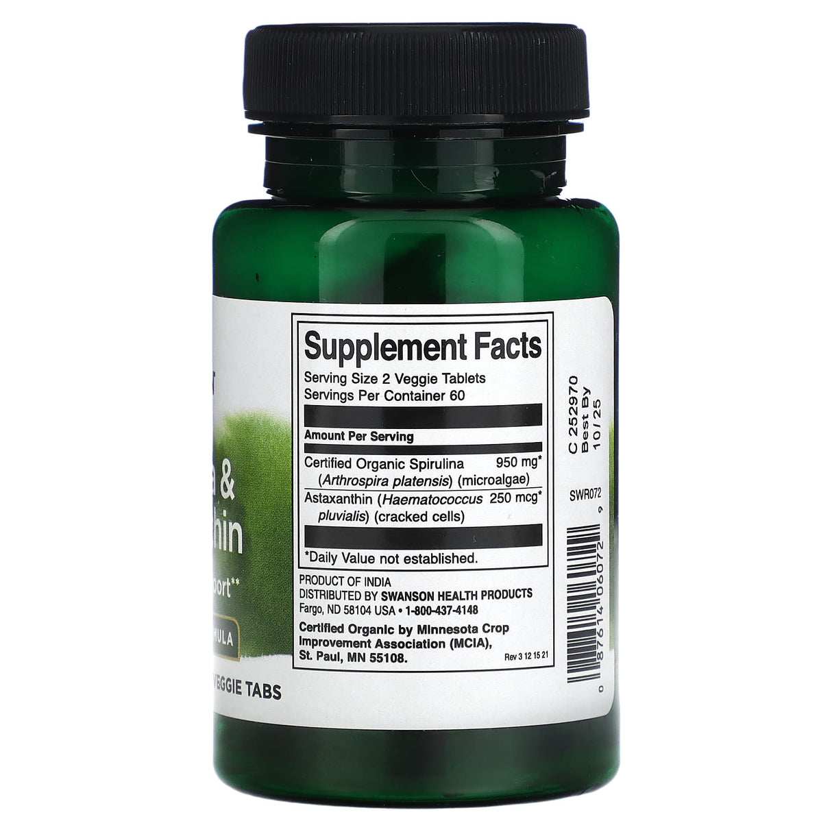 Organic Spirulina & Astaxanthin, Swanson, 120 tablete SWR072