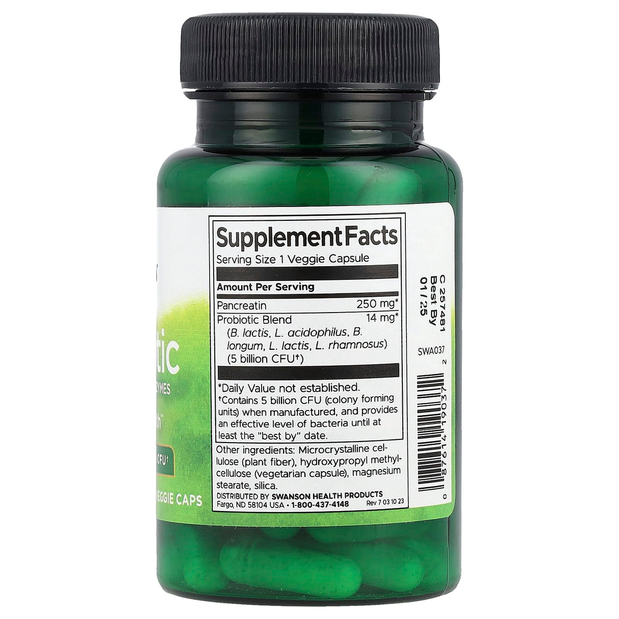 Probiotic With Digestive Enzymes, 5 Billion CFU, Swanson, 60 capsule SWA037