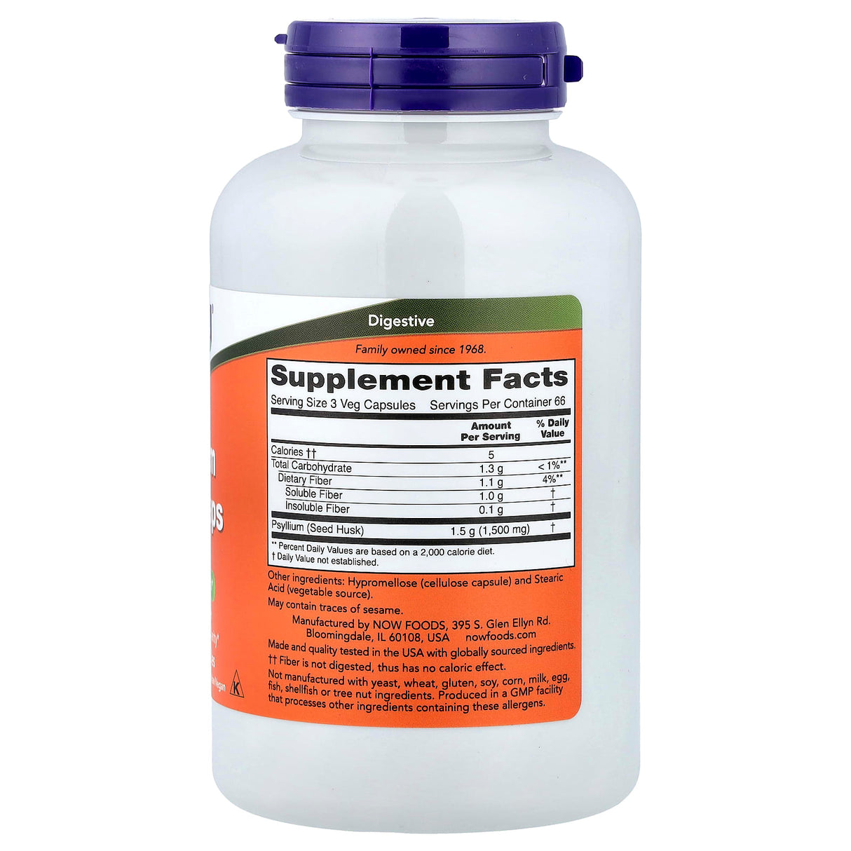 Psyllium Husk Caps, 500 mg, Now Foods, 200 capsule