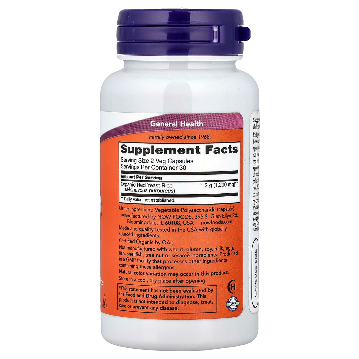 Red Yeast Rice (Drojdie de Orez Rosu), 600 mg, Now Foods, 60 capsule