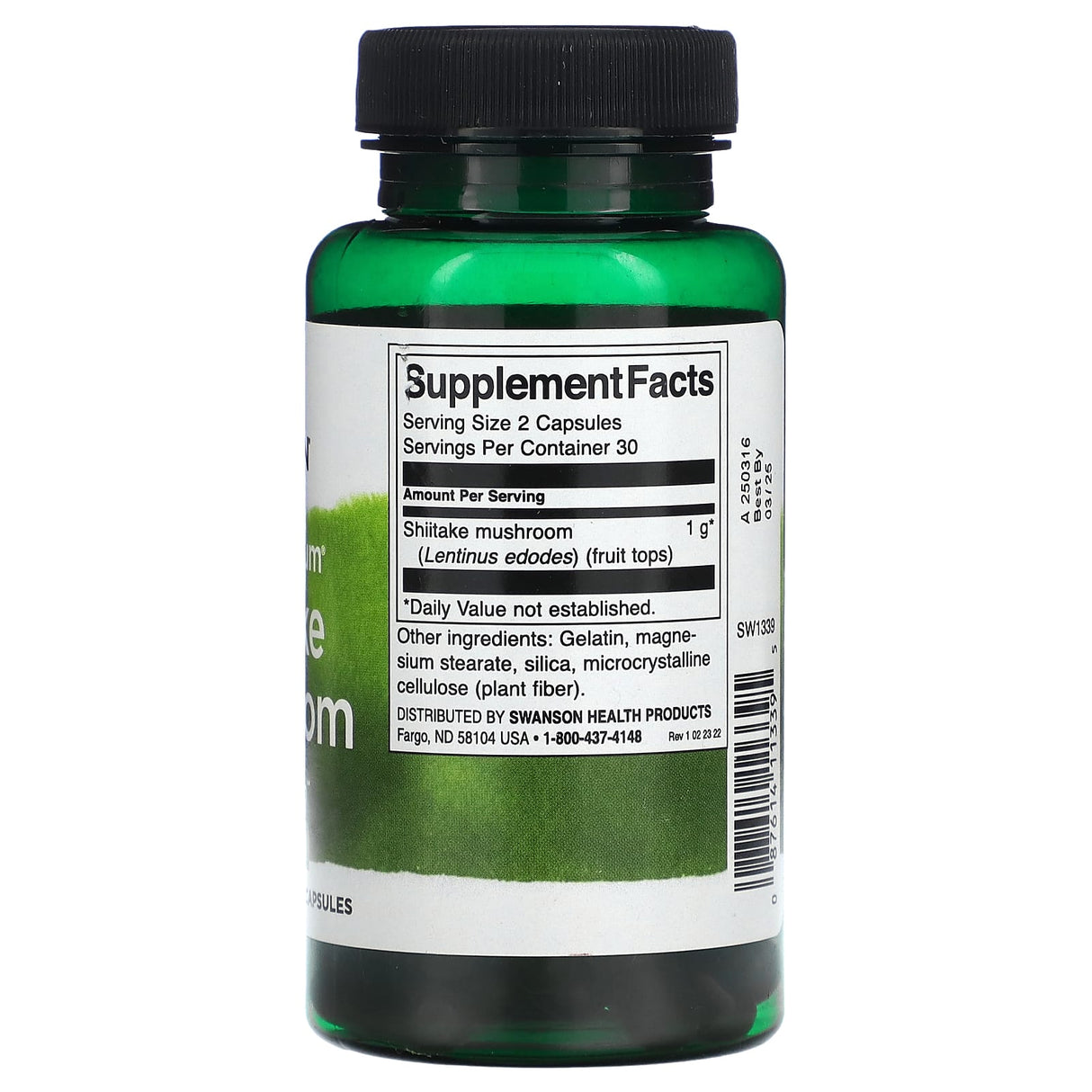 Shiitake Mushroom (Lentinus Edodes), 500mg, Swanson, 60 capsule SW1339