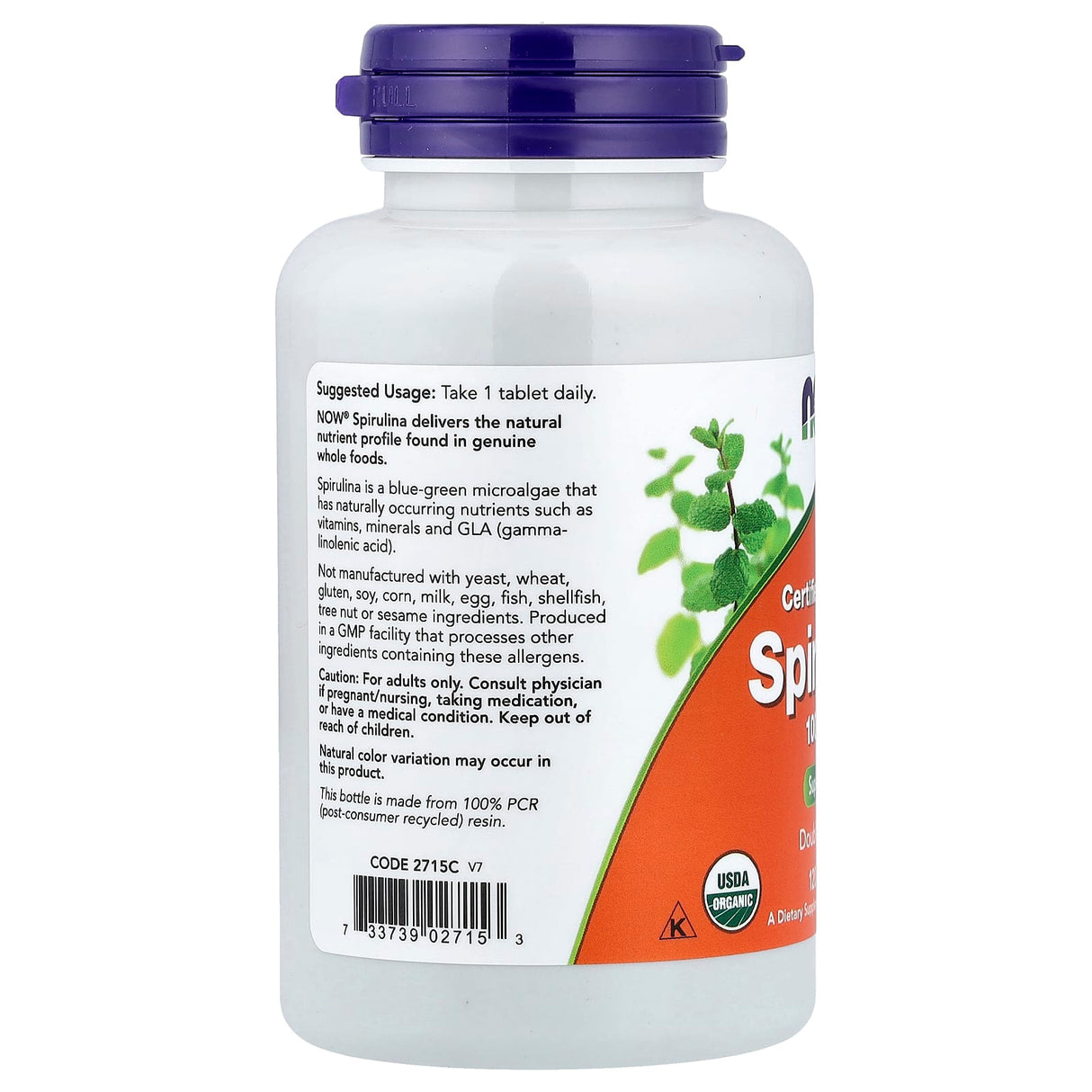 Spirulina Certificata Organic, 1000 mg, Now Foods, 120 tablete