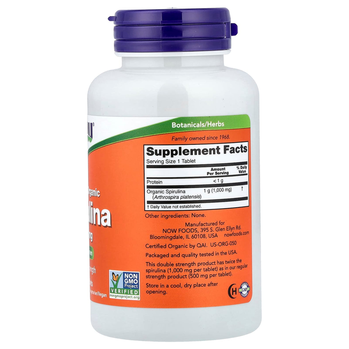 Spirulina Certificata Organic, 1000 mg, Now Foods, 120 tablete