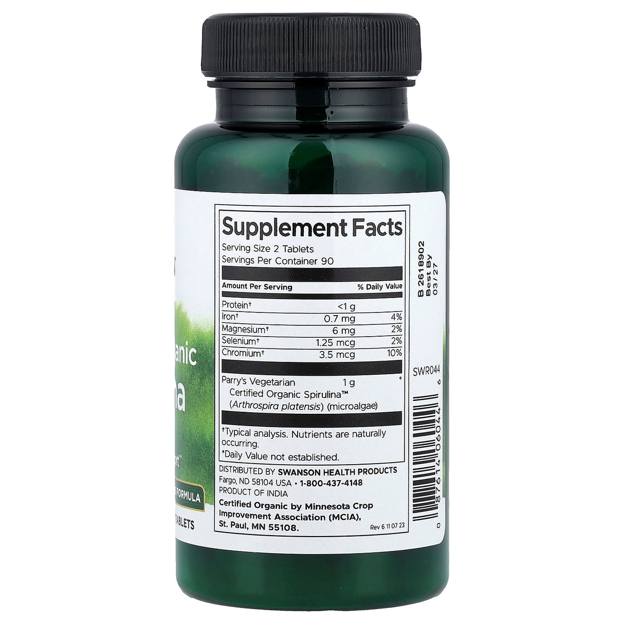 Spirulina Organica, 500mg, Swanson, 180 tablete SWR044