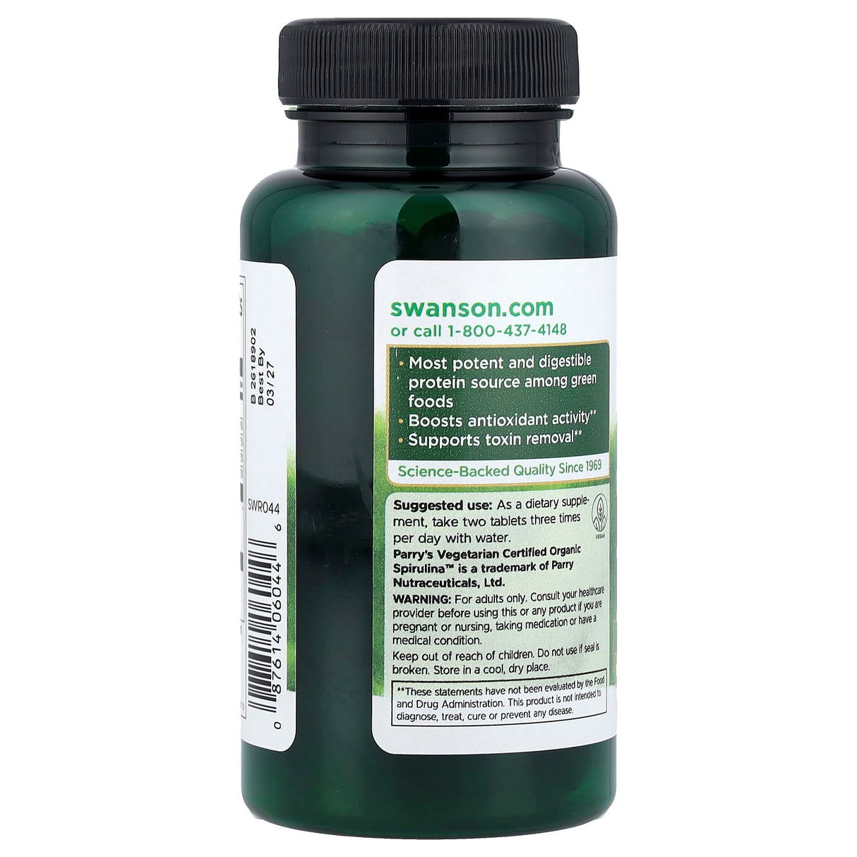 Spirulina Organica, 500mg, Swanson, 180 tablete SWR044