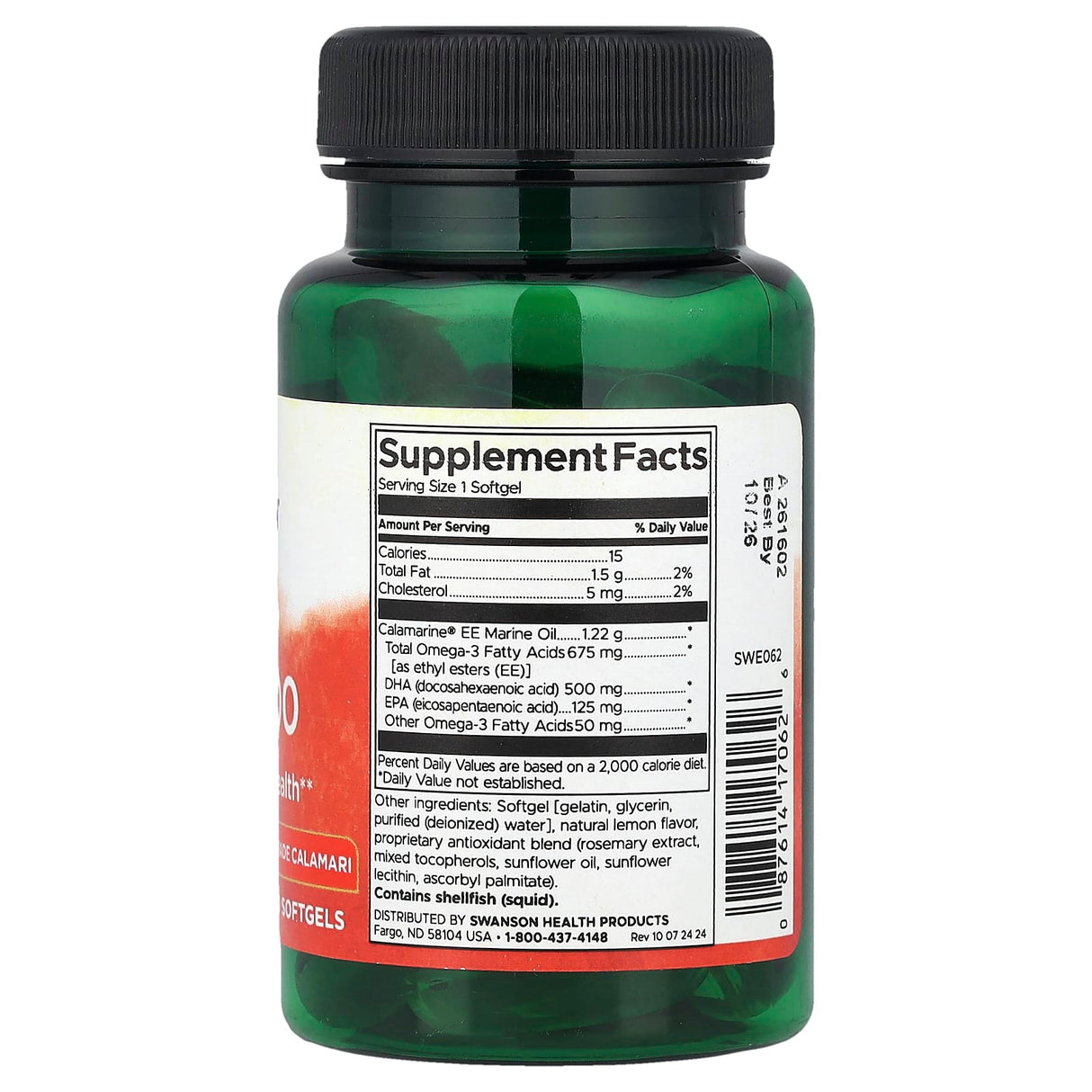 Super DHA 500 from Food-Grade Calamari, Swanson, 30 softgels SWE062