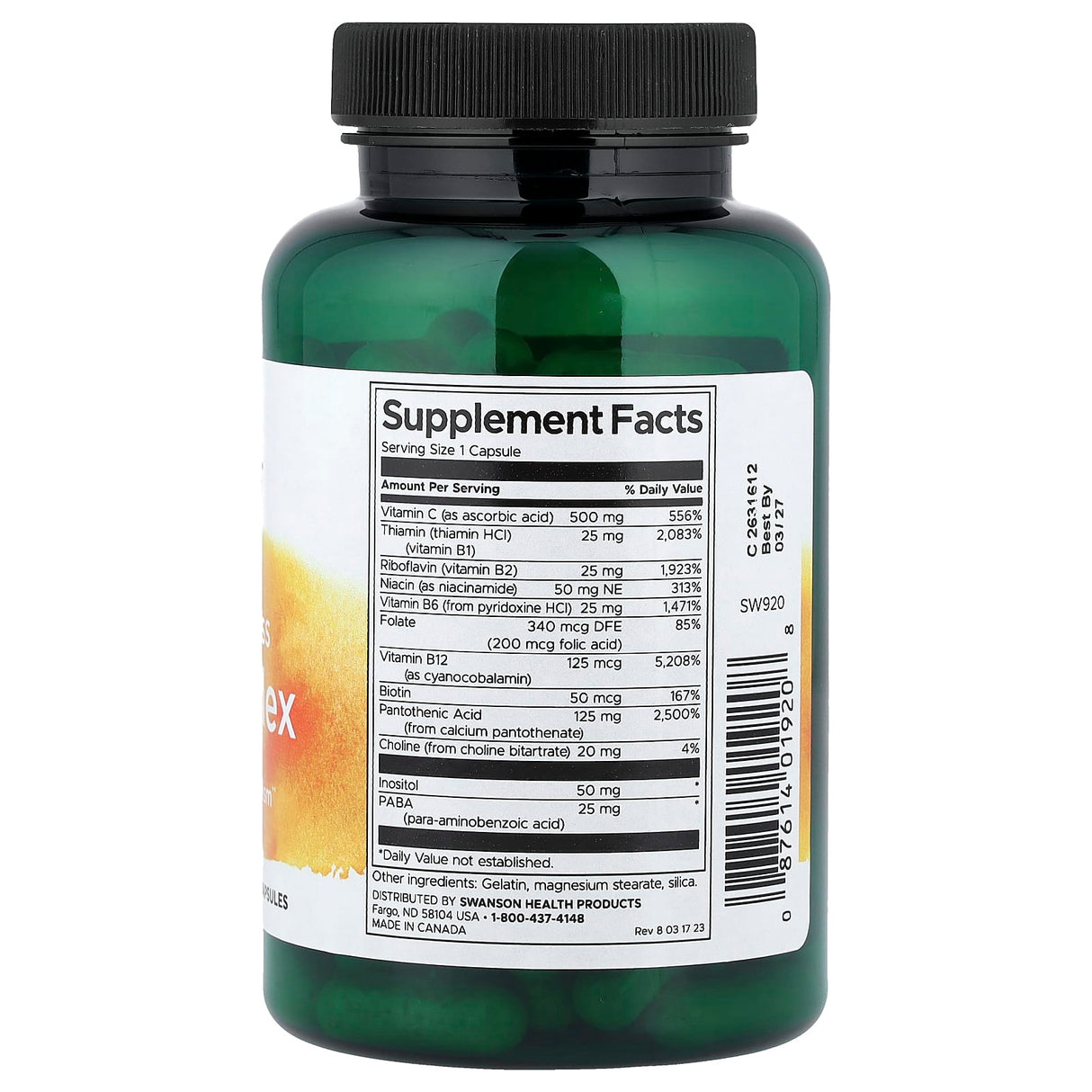 Super Stress B-Complex with Vitamin C, Swanson, 100 capsule SW920