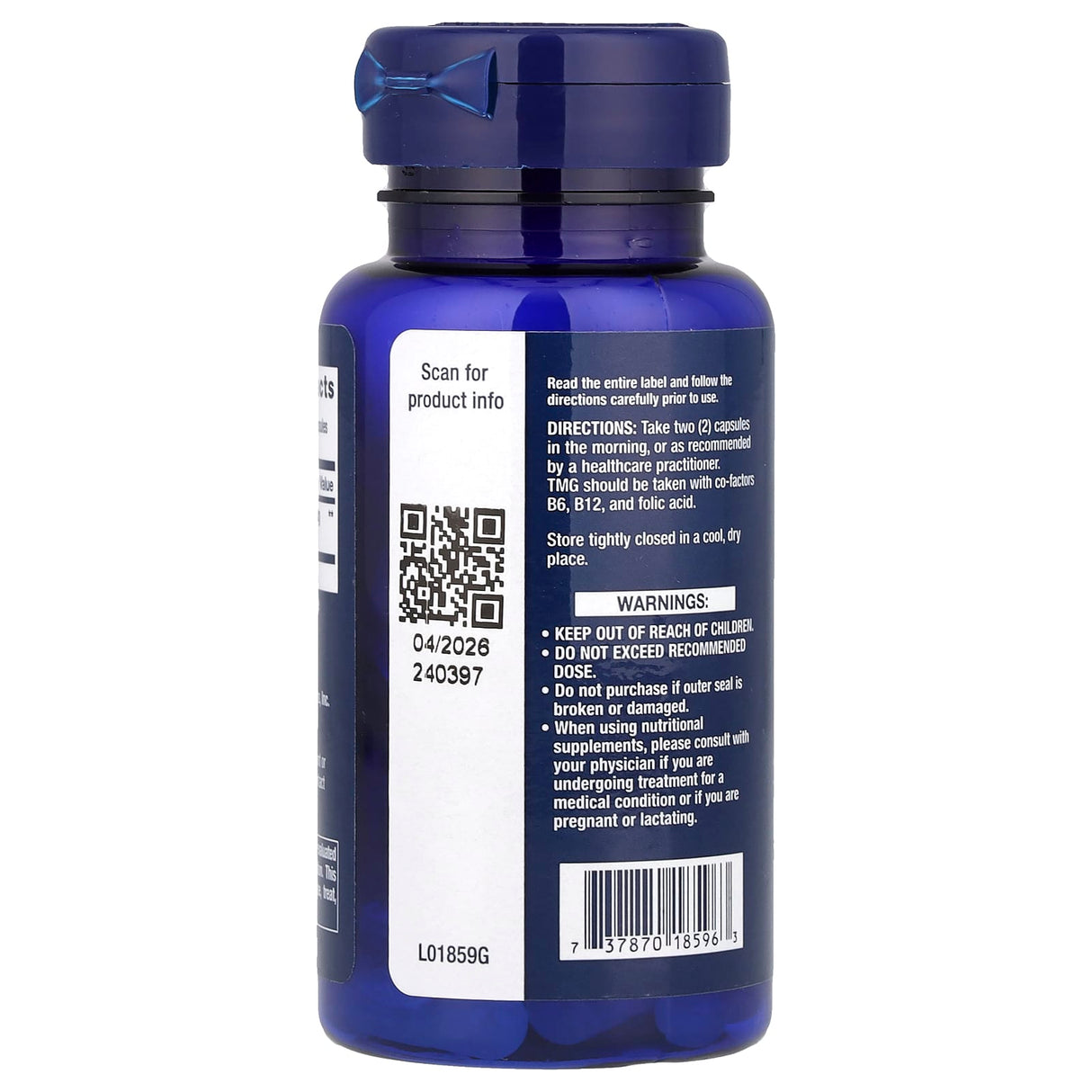 TMG, (Nivel de Homocisteina) 500 mg, Life Extension, 60 capsule lichide