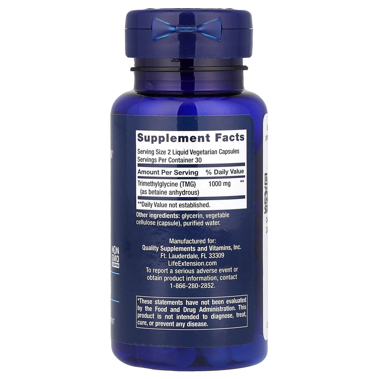 TMG, (Nivel de Homocisteina) 500 mg, Life Extension, 60 capsule lichide