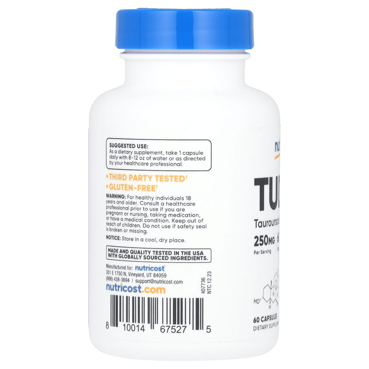 TUDCA (Acid Tauroursodeoxicolic), 250 mg, Nutricost, 60 capsule