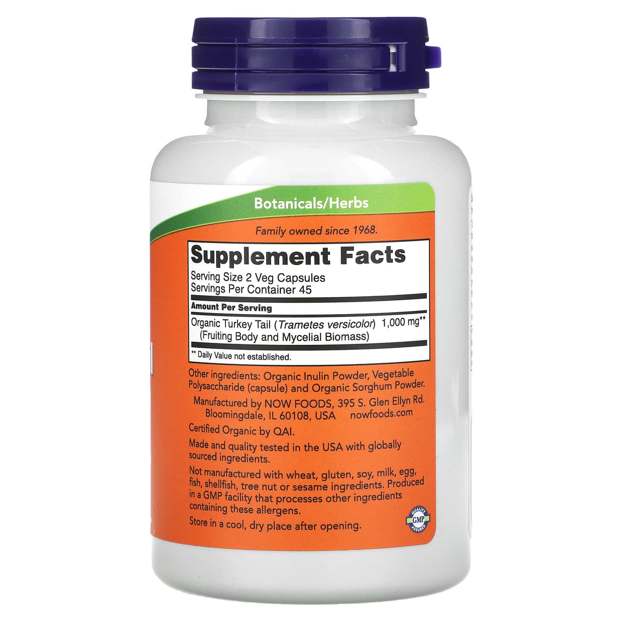 Turkey Tail Organic (Ciuperca Coada de Curcan), 500 mg, NOW Foods, 90 capsule