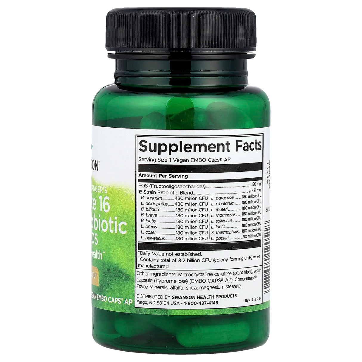 Ultimate 16 Strain Probiotic With FOS, 3.2 Billion CFU, Swanson, 60 capsule SWA051