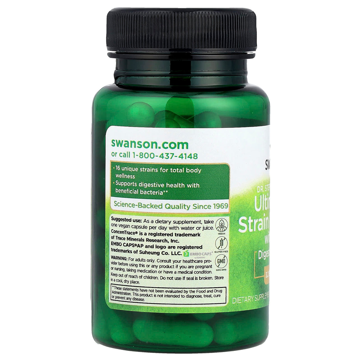 Ultimate 16 Strain Probiotic With FOS, 3.2 Billion CFU, Swanson, 60 capsule SWA051