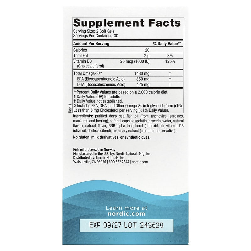 Ultimate Omega® Xtra, 1480 mg, Nordic Naturals, 60 softgels