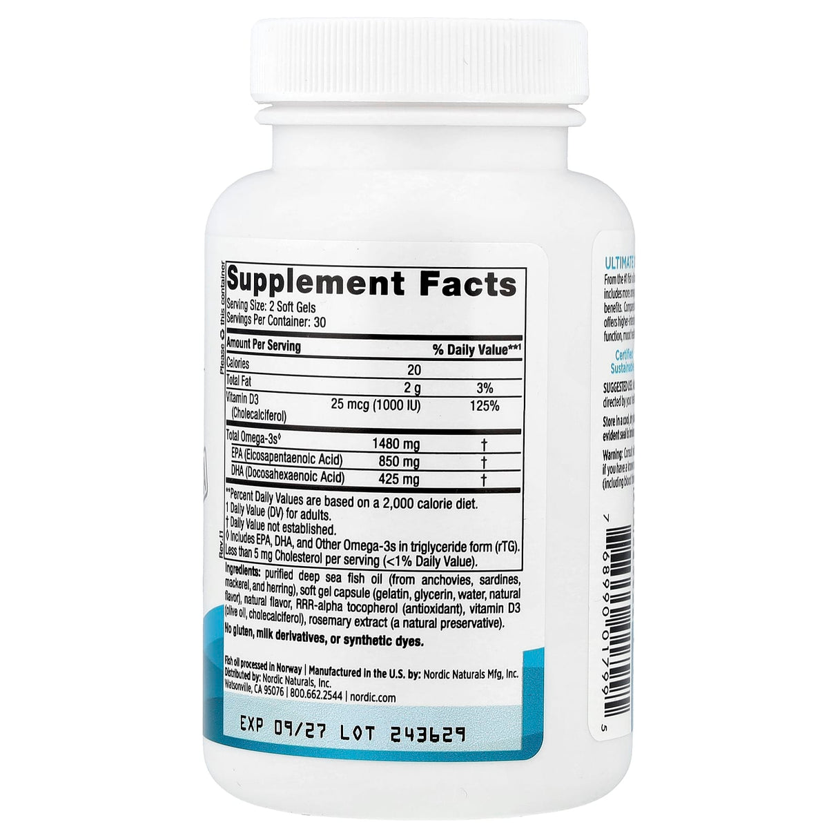 Ultimate Omega® Xtra, 1480 mg, Nordic Naturals, 60 softgels