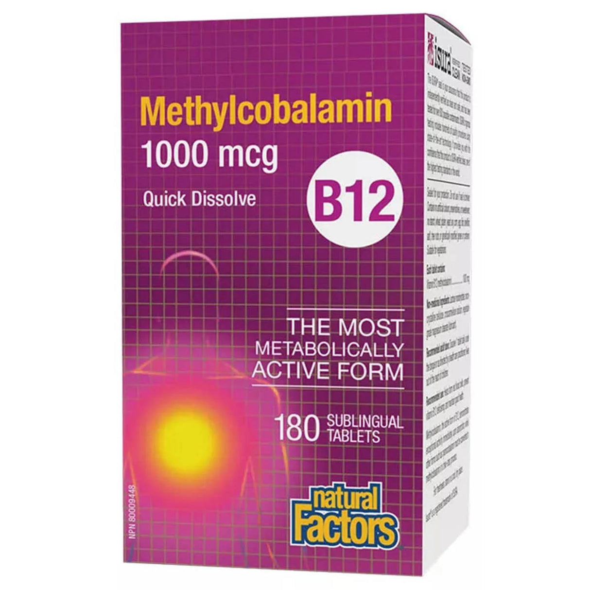 Vitamin B12, Methylcobalamin, 1000 mcg, Natural Factors, 180 tablete