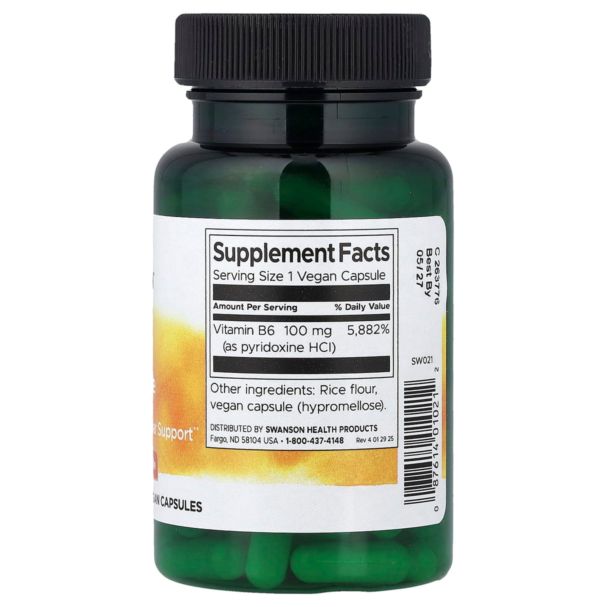Vitamin B-6 (Pyridoxine), 100mg, Swanson, 100 capsule SW021