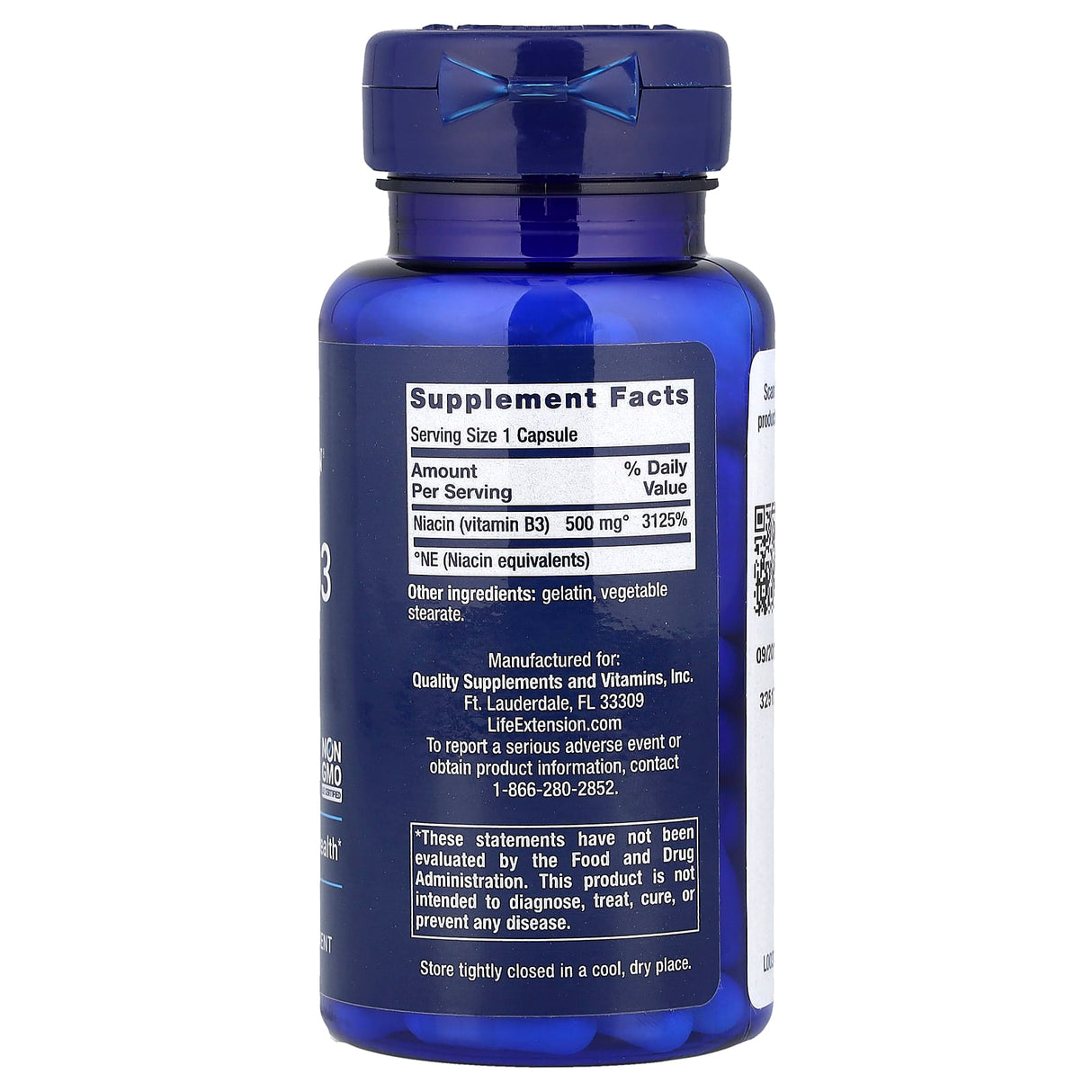 Vitamin B3 Niacin, 500 mg, Life Extension, 100 capsule